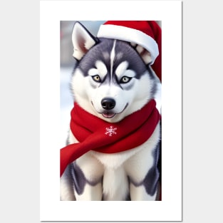 Cute Christmas husky dog Posters and Art